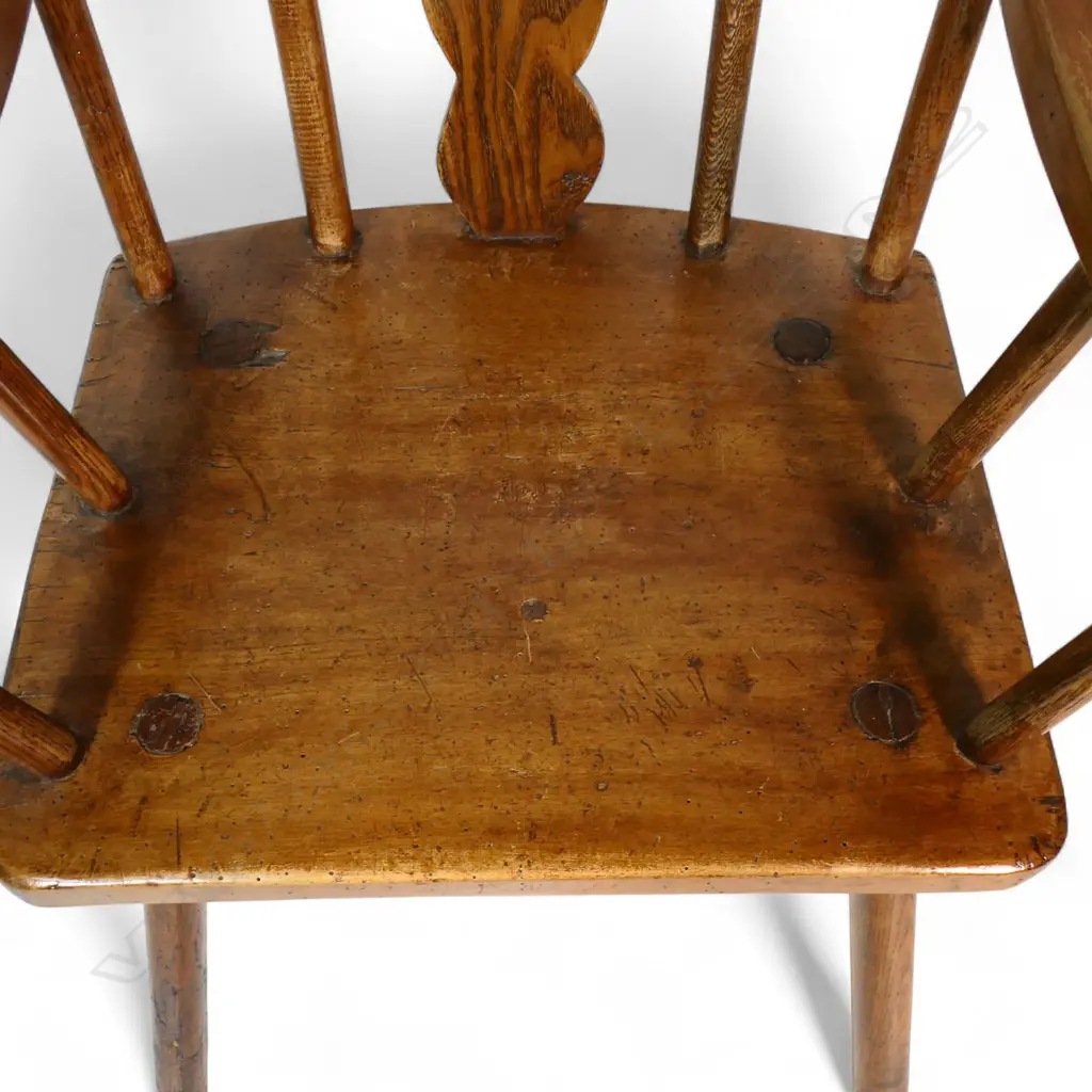 A c.1840 Irish elm and beech primitive Windsor-style armchair, Image 1++